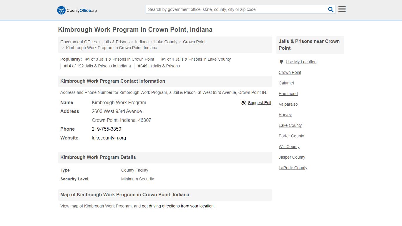 Kimbrough Work Program in Crown Point, Indiana